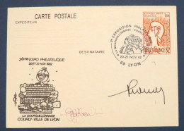 ● Signature Francisque COLLOMB Maire Lyon 1982 Courly Expo Philatélique La Gourguillonnaise PhilexFrance Entier Postal - Politico E Militare