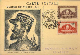 1946 ARGELIA , SIDI BEL ABBES / JOURNÉE DU TIMBRE , CARTE POSTALE , GRAL. ROLLET - Cartas & Documentos