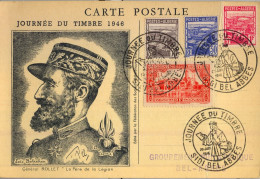 1946 ARGELIA , SIDI BEL ABBES / JOURNÉE DU TIMBRE , CARTE POSTALE , GRAL. ROLLET - Storia Postale