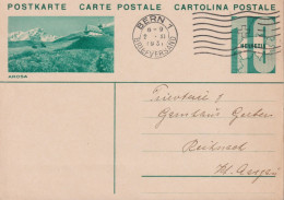 1931,Schweiz Postkarte Zum:CH 128-005A,10 Cts Blaugrün, AROSA, ⵙ BERN 1 BRIEFVERSAND - Ganzsachen