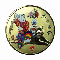 China Medal Zodiac Tiger Proof 40mm Colored Gold Plated 02122 - Altri & Non Classificati