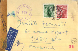 1953 AUSTRIA , VIENA - PARIS , SOBRE CIRCULADO POR CORREO AÉREO , CENSURA - Covers & Documents