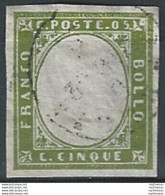 1861 Sardegna 5c. Verde Oliva Giallastro Cancelled Sassone N. 13Cc - Sardegna