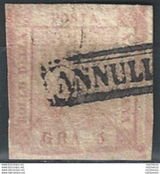 1858 Napoli 5 Grana Rosa Brunastro Cancelled Sassone N. 8 - Nápoles