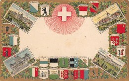 BERN - Litho - Mehrfachansicht - Bundespalast - Bundesgericht - Landesmuseum - Geprägte Schweizer Wappen - Verlag H. Gug - Berna