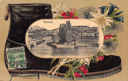 Suisse - Genève - L'Île Rousseau - Edelweiss, Chaussure Suisse En Relief - Ed. H.Guggenheim 10702/10235 - Genève