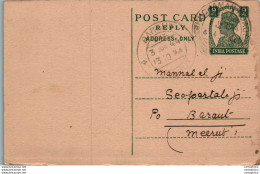 India Postal Stationery George VI 9p Baraut Meerut Cds - Ansichtskarten