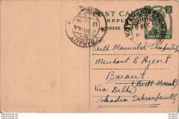 India Postal Stationery George VI 9p Baraut Meerut Cds - Ansichtskarten