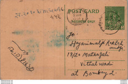 India Postal Stationery 9p Kalbadevi Bombay Cds - Ansichtskarten