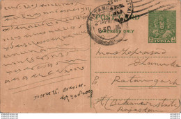 India Postal Stationery 9p Ratangarh Cds To Bikaner - Ansichtskarten