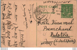 India Postal Stationery 9p To Balotra Hukam Chand Hari Raù Muzaffarnagar - Cartes Postales