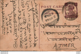 India Postal Stationery George VI 1/2 A To Ajmer - Cartes Postales