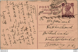 India Postal Stationery George VI 1/2 A To Bombay - Postkaarten