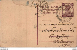 India Postal Stationery George VI 1/2 A To Jaipur - Ansichtskarten