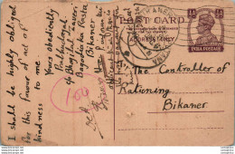 India Postal Stationery George VI 1/2 A Bikaner Cds - Cartes Postales