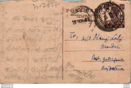 India Postal Stationery George VI 1/2 A To Jodhpur - Ansichtskarten