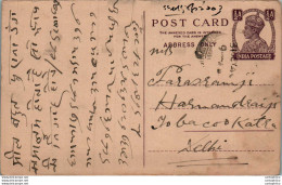 India Postal Stationery George VI 1/2 A To Delhi - Postcards