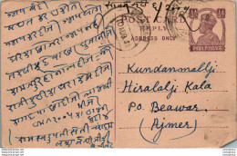 India Postal Stationery George VI 1/2 A To Beawar Ajmer - Postcards