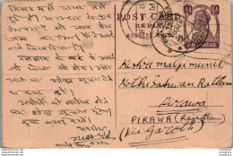 India Postal Stationery George VI 1/2 A To Pirawa - Cartes Postales