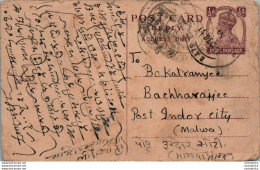 India Postal Stationery George VI 1/2 A To Indore - Postcards