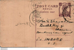 India Postal Stationery George VI 1/2 A To Indore - Postcards