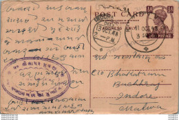 India Postal Stationery George VI 1/2 A Indore Cds - Postkaarten