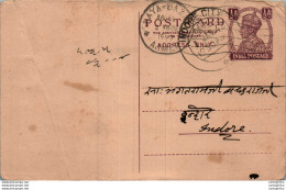 India Postal Stationery George VI 1/2 A Naya Bazar Cds Indore Cds - Postkaarten