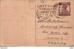 India Postal Stationery George VI 1/2 A Indore Cds - Postcards