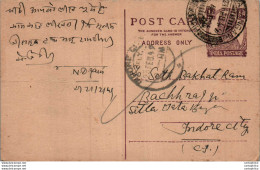 India Postal Stationery George VI 1/2 A To Indore - Postcards