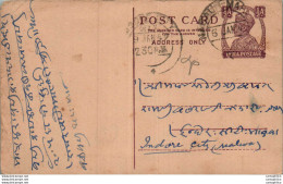 India Postal Stationery George VI 1/2 A To Indore - Ansichtskarten