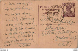 India Postal Stationery George VI 1/2 A To Indore - Postkaarten