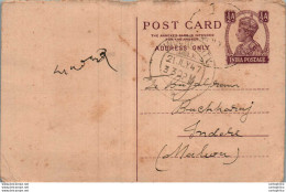 India Postal Stationery George VI 1/2 A To Indore - Postkaarten