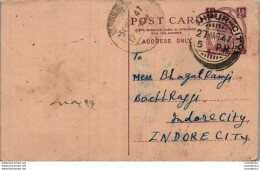 India Postal Stationery George VI 1/2 A To Indore - Postkaarten