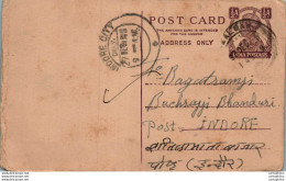 India Postal Stationery George VI 1/2 A Indore City Cds - Cartes Postales