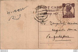 India Postal Stationery George VI 1/2 A Jodhpur Cds Chandi - Ansichtskarten