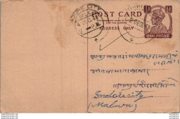 India Postal Stationery George VI 1/2 A To Indore - Ansichtskarten