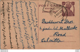 India Postal Stationery George VI 1/2 A To Calcutta - Ansichtskarten