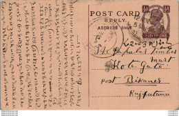 India Postal Stationery George VI 1/2 A To Bikaner - Postcards