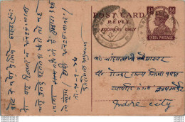 India Postal Stationery George VI 1/2 A To Indore - Cartes Postales