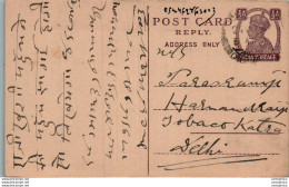 India Postal Stationery George VI 1/2 A To Delhi - Postcards