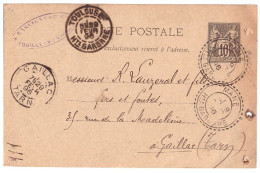 MANE Haute Garonne Carte Postale Entier 10c Sage Dest Gaillac Via Toulouse Courrier Commercial FERS Ob 1896 Yv 89 - 1877-1920: Période Semi Moderne