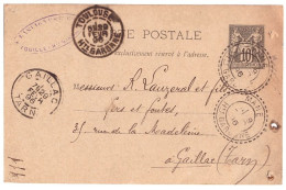 MANE Haute Garonne Carte Postale Entier 10c Sage Dest Gaillac Via Toulouse Courrier Commercial FERS Ob 1896 Yv 89 - 1877-1920: Semi-Moderne