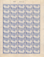 BELGIAN CONGO AIR 1934 ISSUE COB PA11  PLATE 3/4 SHEET MNH - Hojas Completas