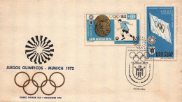 1972 Olympic Games Munich Uruguay FDC Flag And Soccer Gold Medal Anniversary Postmark Montevideo - Verano 1972: Munich