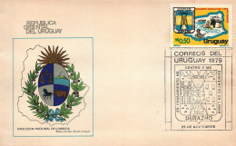 1979 Maps Music Cattle Beaches Energy Tower Electricity Iron Structure Agriculture Uruguay FDC - Geographie
