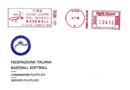 ITALIA ITALY - 1998 ROMA XXXIII Coppa Mondo Italia '98 - Ema Affranc.mecc.rossa Red Meter Su Busta Fed. Baseball - 5209 - Honkbal