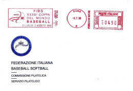 ITALIA ITALY - 1998 ROMA XXXIII Coppa Mondo Italia '98 - Ema Affranc.mecc.rossa Red Meter Su Busta Fed. Baseball - 5209 - Béisbol