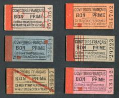 Série De 6 Jeton-carton De Nécessité "Comptoirs Français - Bon Prime" Ticket Type Edmondson - Monétaires / De Nécessité