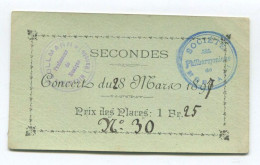 Ticket D'entrée Au Concert Du 28 Mars 1897 - Collemann Prof. De Musique - Société Philharmonique De Mortain - Manche - Biglietti D'ingresso