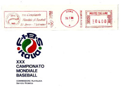 ITALIA ITALY - 1998 ROMA 33^ Coppa Mondo Italia 98 Baseball - Ema Affrancatura Mecc.rossa Red Meter Su Busta Fibs -10829 - Honkbal